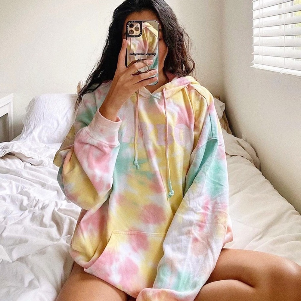 PLAYBOY by PACSUN Size Small Multicolor Tie Dye Distressed Hoodie Sweatshirt